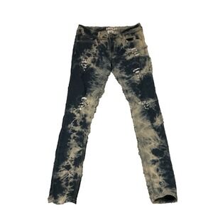 Denim &‎ Rivet Straight Jeans Juniors 9 Distressed Blue Gray Acid Tie Dye Denim